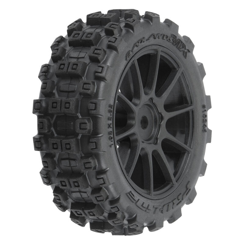 PRO-LINE: Badlands MX 1.9" All-Terrain Buggy Tires (4) Mounted on Mach-10 Black 1.9" 12mm Hex Wheels for Typhon GROM 4x4 Front or Rear