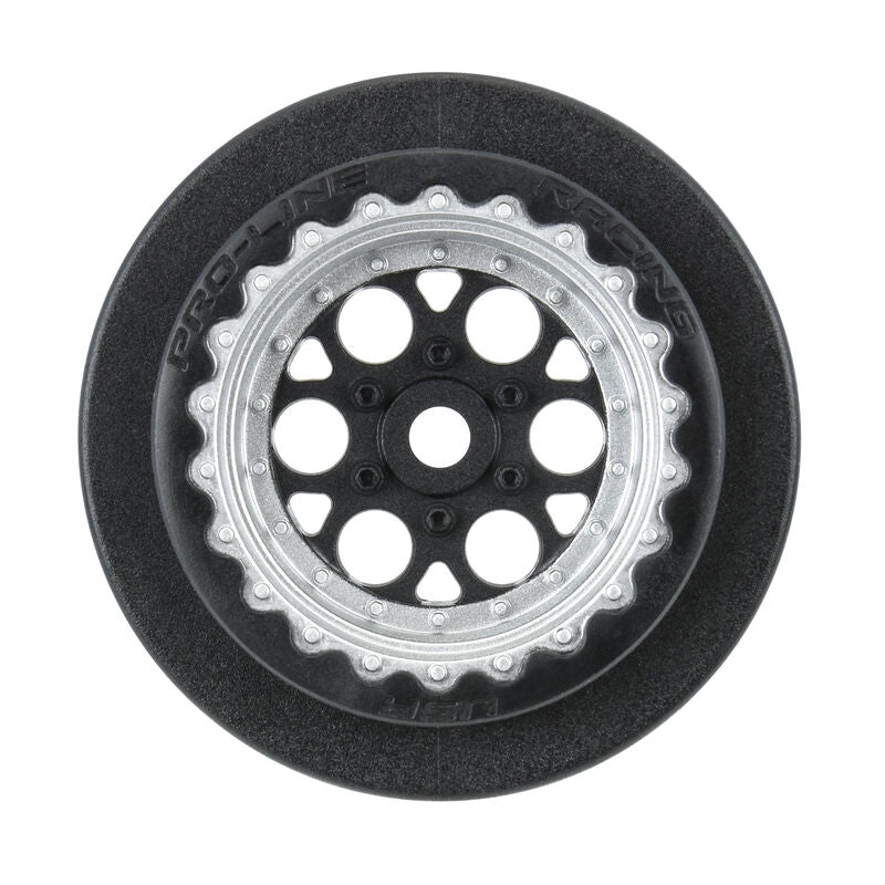 PRO-LINE: Showtime+ Black/Silver Wheels (2) for Losi Mini No-Prep Drag Car Rear