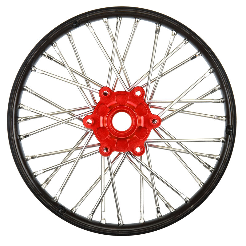 PRO-LINE: 1/4 Pro-Spec Aluminum V2 Bead Front Wheel, Assembled, Black/Red: Promoto-MX