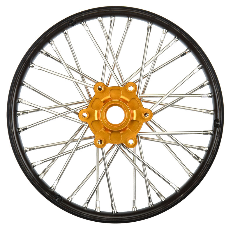 PRO-LINE: 1/4 Pro-Spec Aluminum V2 Bead Front Wheel, Assembled, Black/Gold: Promoto-MX