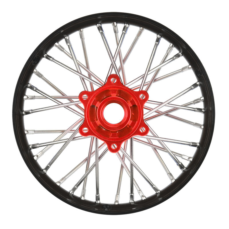 PRO-LINE: 1/4 Pro-Spec Aluminum V2 Bead Rear Wheel, Assembled, Black/Red: Promoto-MX