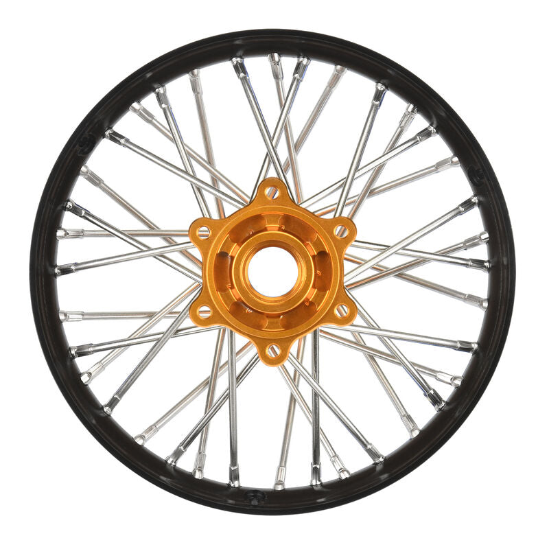 PRO-LINE: 1/4 Pro-Spec Aluminum V2 Bead Rear Wheel, Assembled, Black/Gold: Promoto-MX