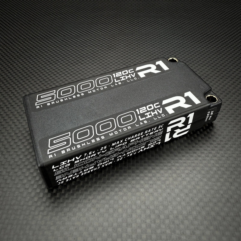 R1 WURKS 5000mah 120c 7.6v 2S HV LCG Shorty LiPo Battery, Silicon Graphene