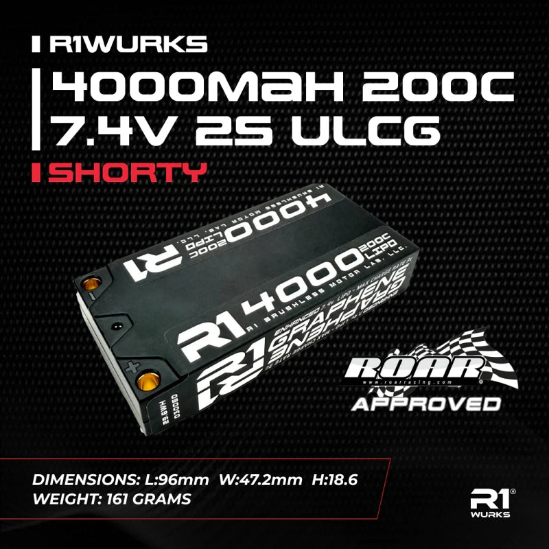 R1 WURKS 4000mah 200C 7.4V 2S ULCG Shorty Lipo Battery