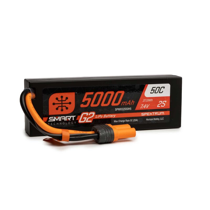 Spektrum: 5000mAh 7.4v 2S 50C Smart G2 Hardcase LiPo Battery - IC5