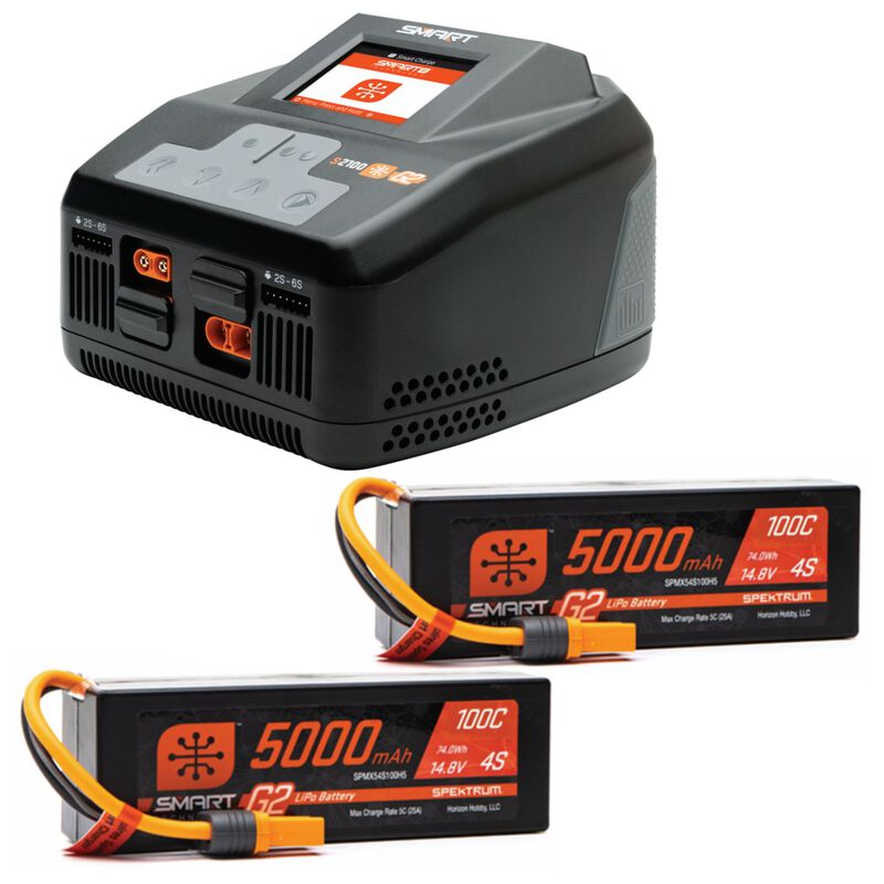 SPEKTRUM Smart Powerstage 8S Surface Bundle: (2) G2 5000mAh 4S LiPo IC5 Battery and S2100 Charger