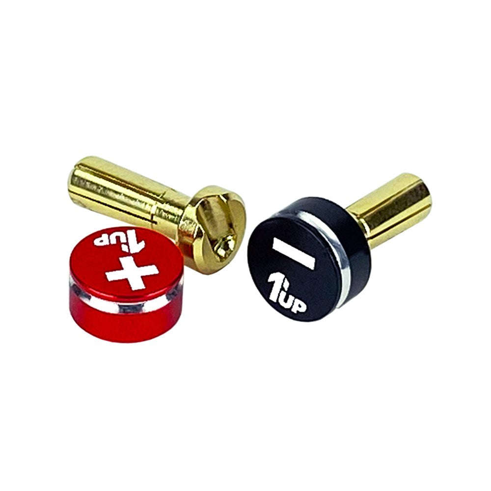 1up Racing: LowPro Bullet Plugs w/ Grips - 4mm Red/Black