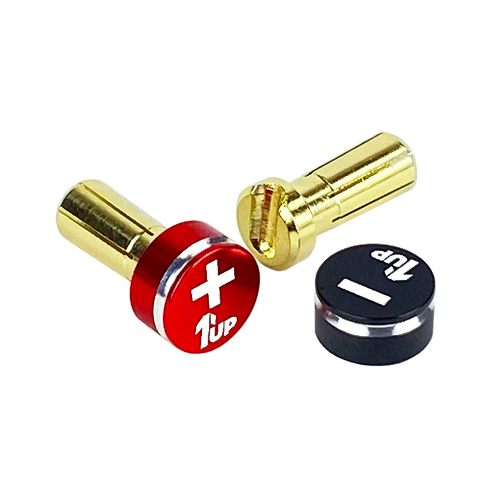 1up Racing: LowPro Bullet Plugs w/ Grips - 5mm Red/Black