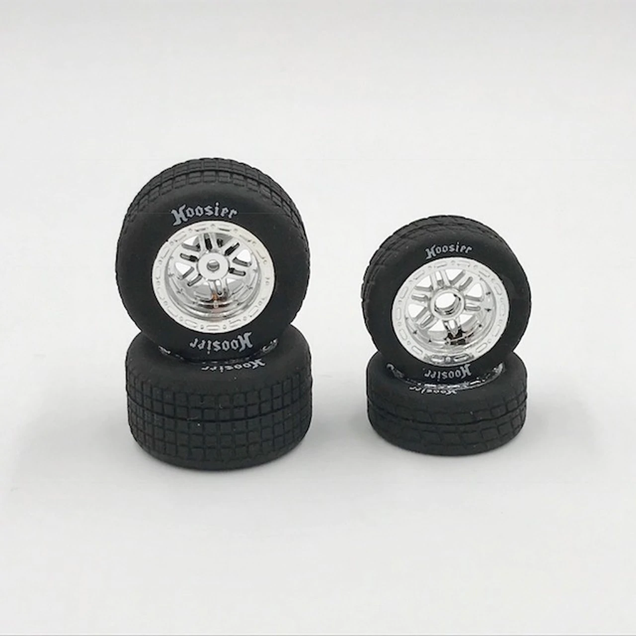 1RC: FR/RR Soft Tyres & Chrome Wheels, Hoosier, 1/18 Midget