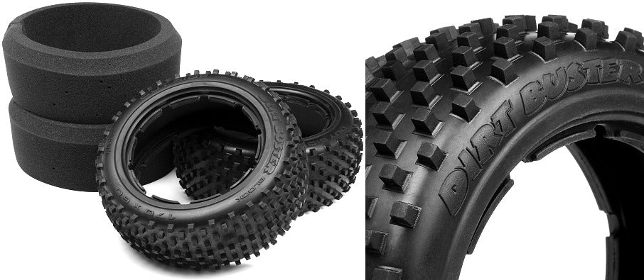 HPI Racing: Dirt Buster Block Tire M Compound Front Wheel Set