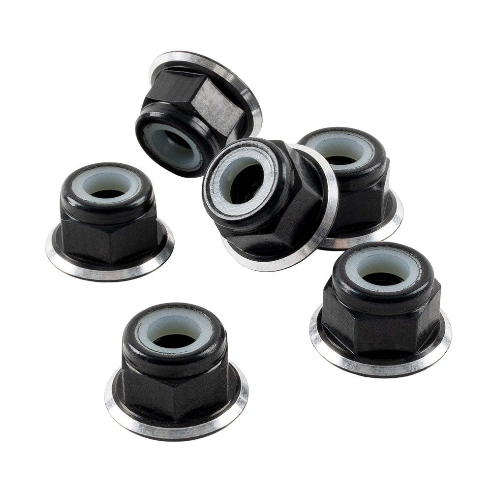 1up Racing: Premium Aluminum Locknuts M4 Flanged - Black & Bling