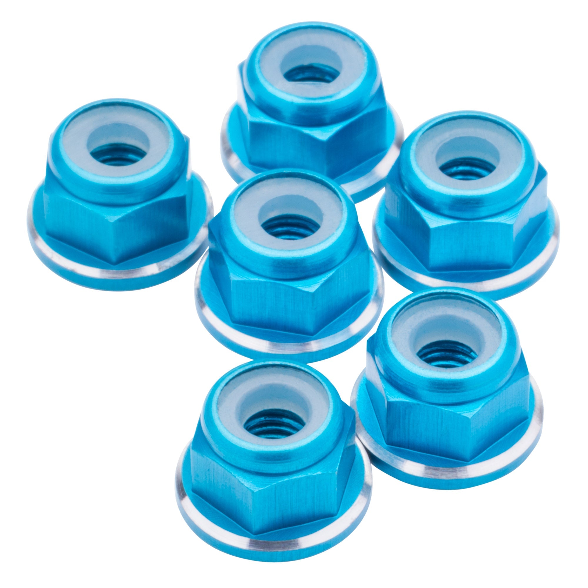 1up Racing: 7075 Aluminum Locknuts M3 Flanged - Bright Blue Shine