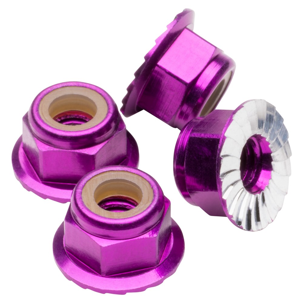 1up Racing: Premium Aluminum Locknuts M4 Flanged & Serrated - Purple