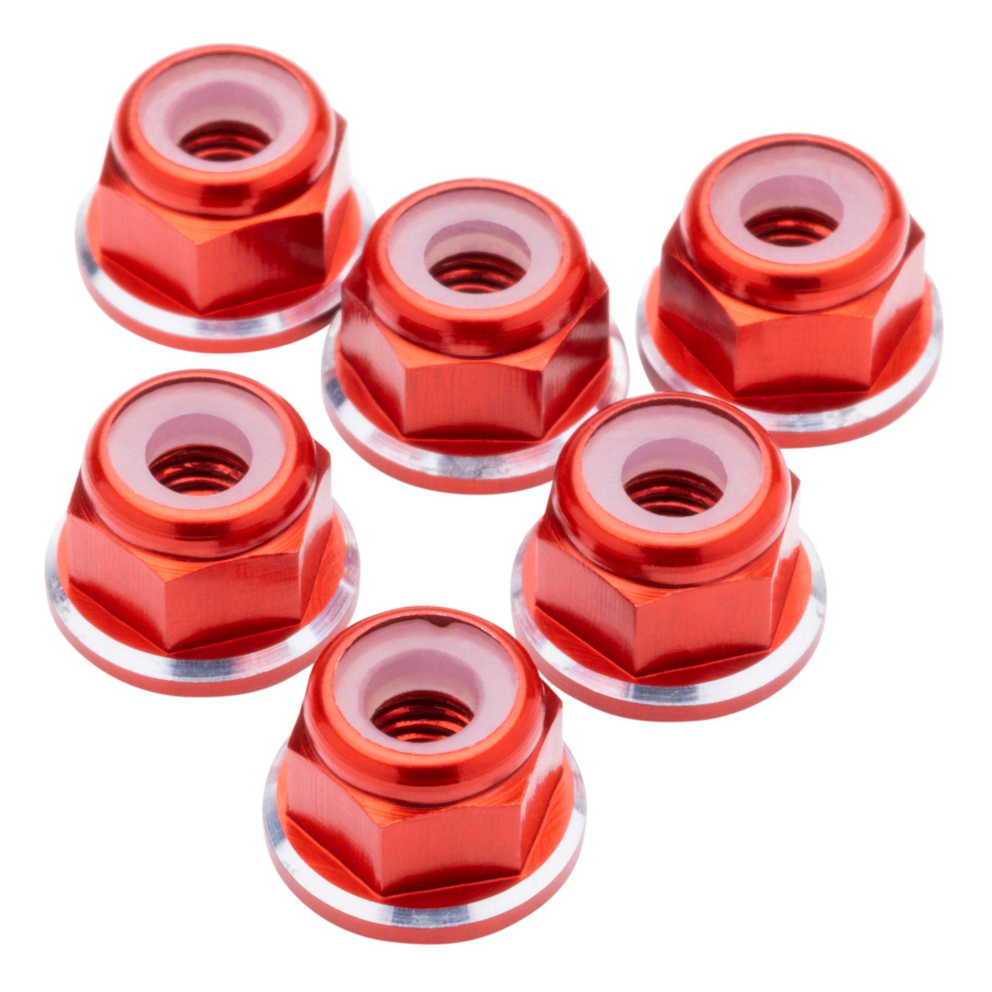 1up Racing: 7075 Aluminum Locknuts M3 Flanged - Red Shine