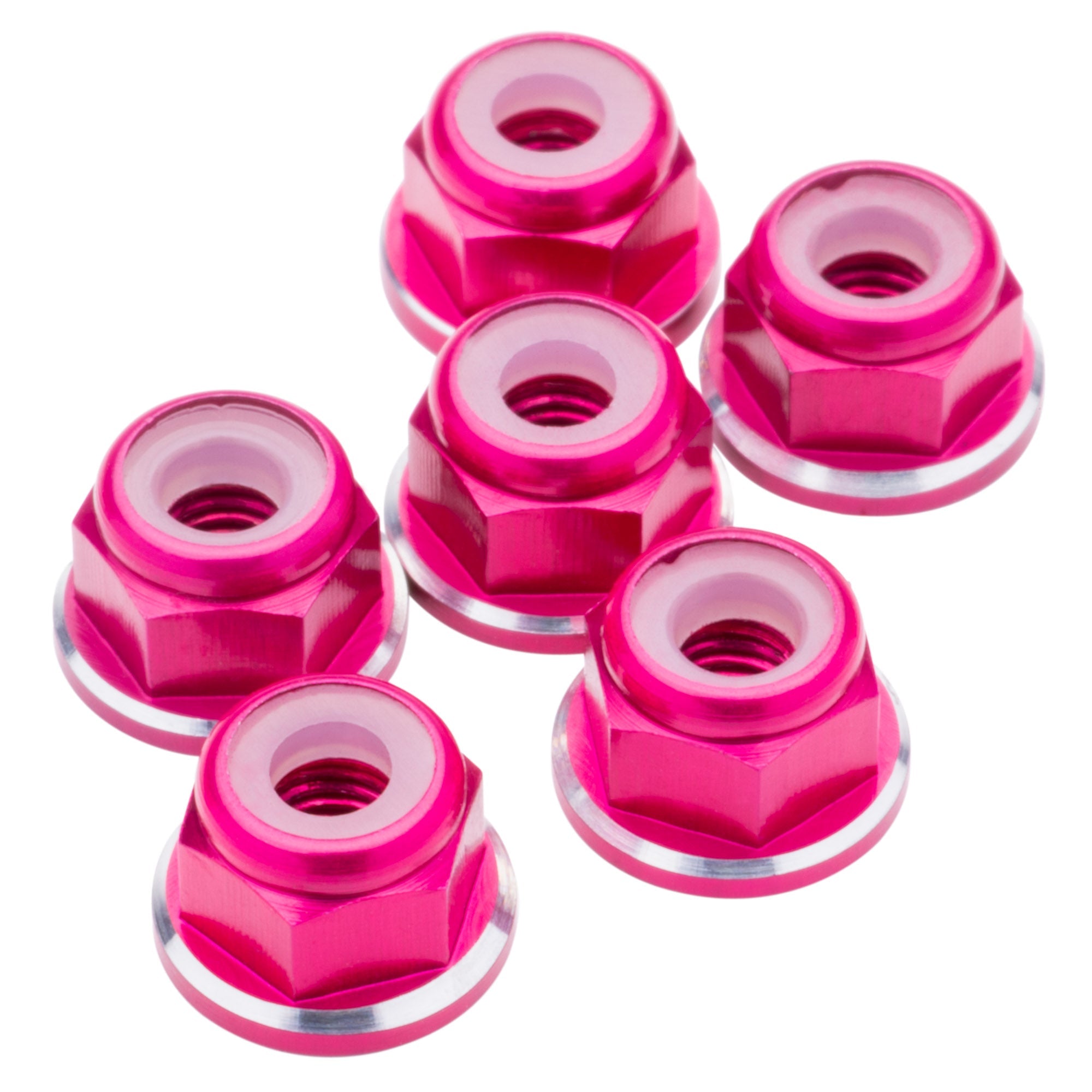 1up Racing: 7075 Aluminum Locknuts M3 Flanged - Hot Pink Shine