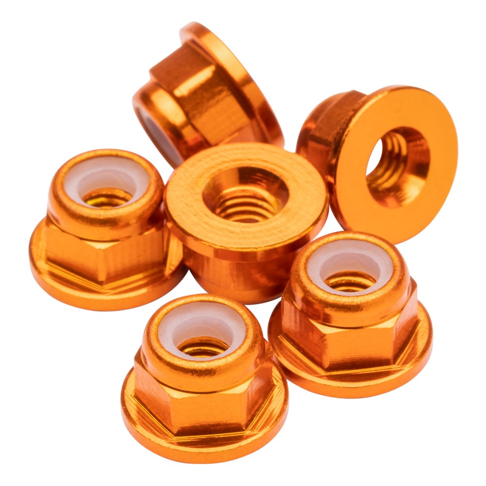 1up Racing: Premium Aluminum Locknuts M3 Flanged - Orange