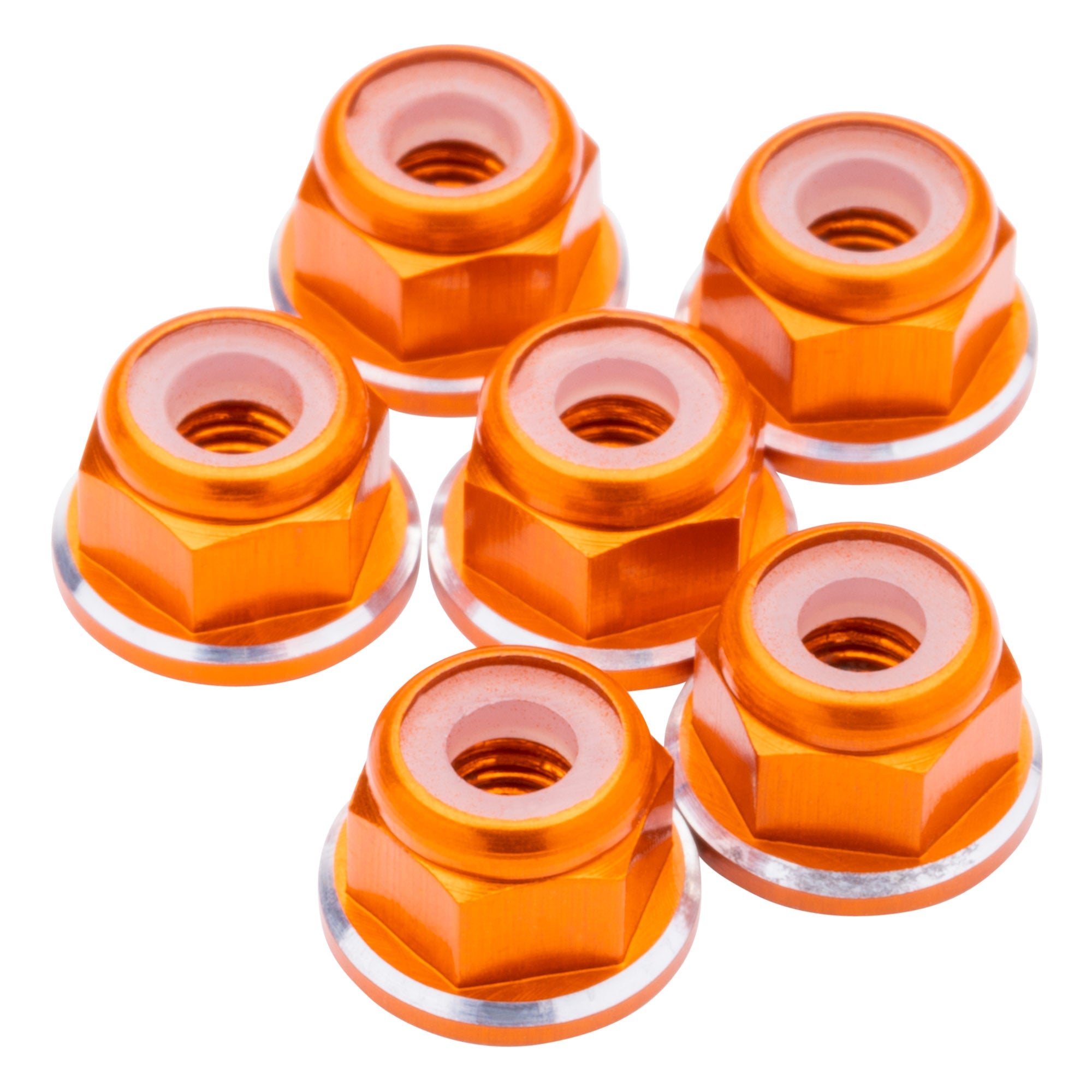 1up Racing: 7075 Aluminum Locknuts M3 Flanged - Orange Shine