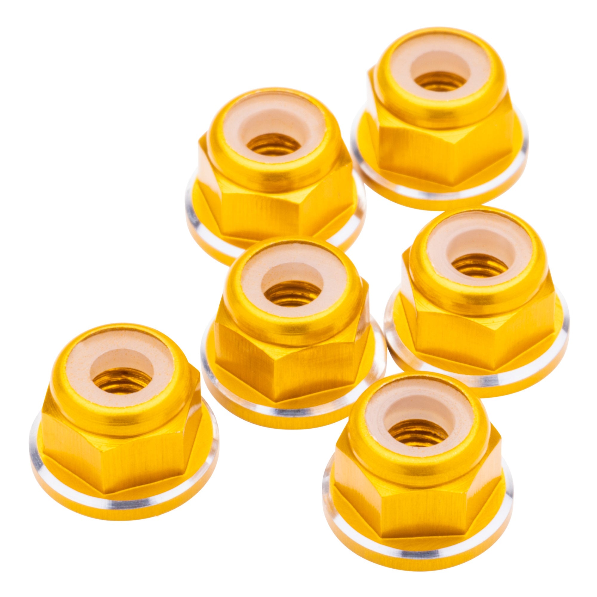 1up Racing: 7075 Aluminum Locknuts M3 Flanged - Gold Shine