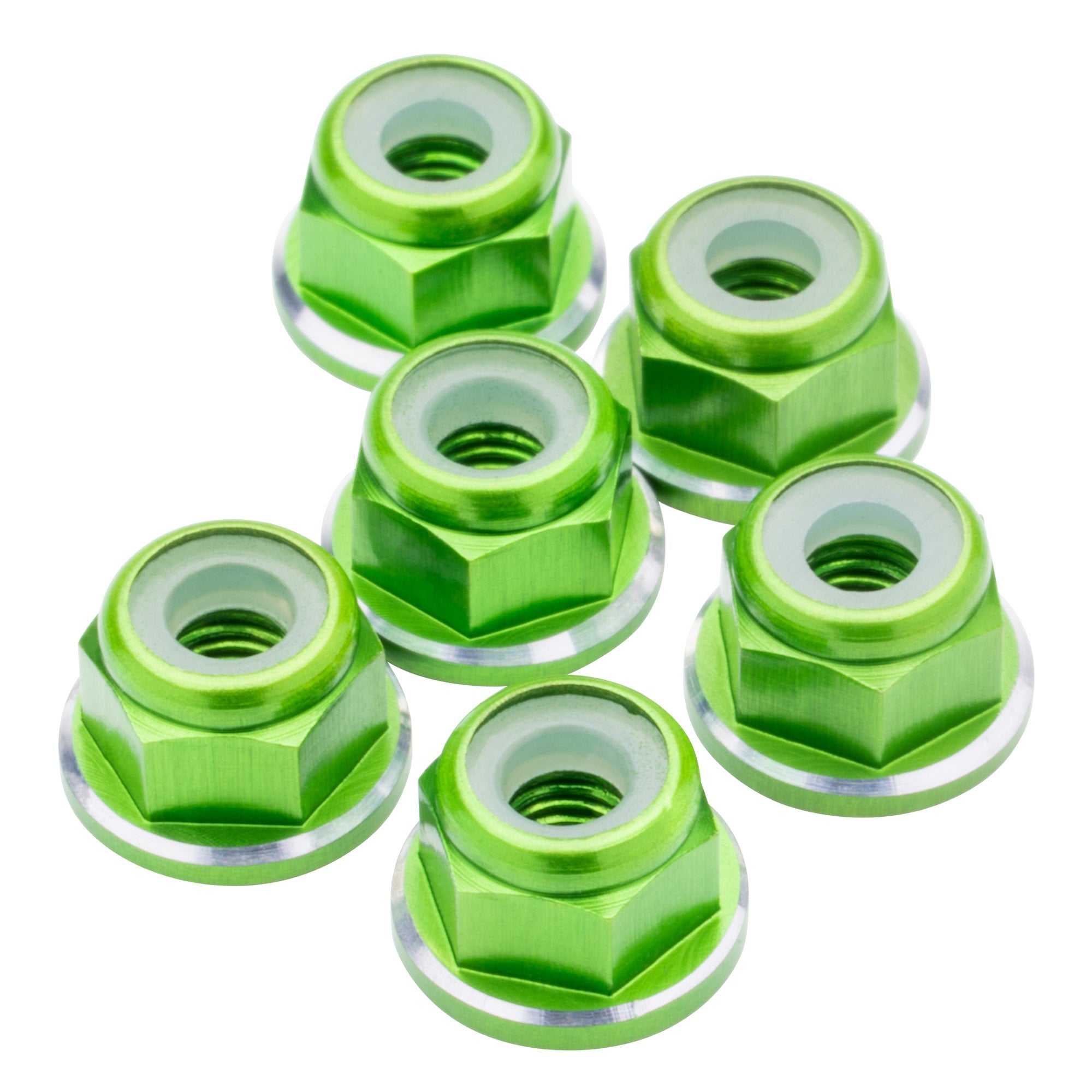 1up Racing: 7075 Aluminum Locknuts M3 Flanged - Green Shine