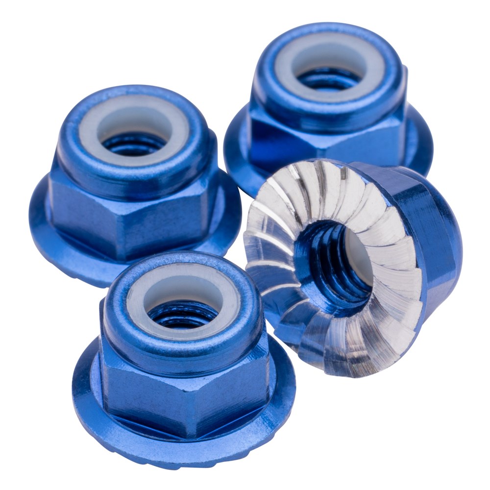 1up Racing: Premium Aluminum Locknuts M4 Flanged & Serrated - Dark Blue