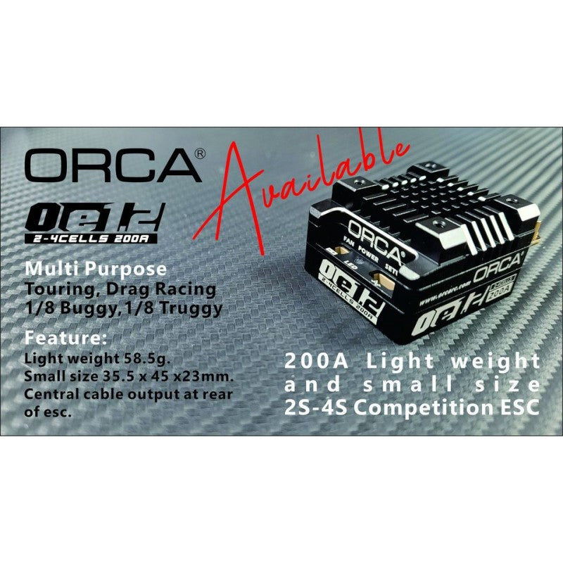 ORCA: OE1.2 200A PRO ESC 2-4S 1/10, 1/8 Buggy/Truggy, Drag Racing